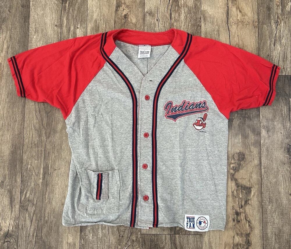 True Fan VTG MLB Cleveland Indians Chief Wahoo Baseball Jersey Size Large 1999